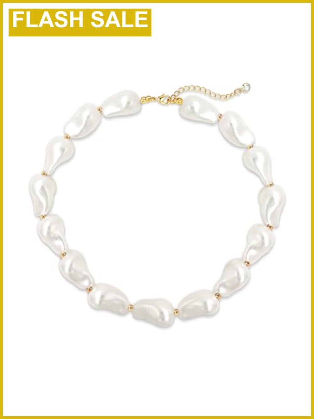 14K Gold Plated Chunky Chain Toggle Clasp Baroque Pearl Pendant Necklace
